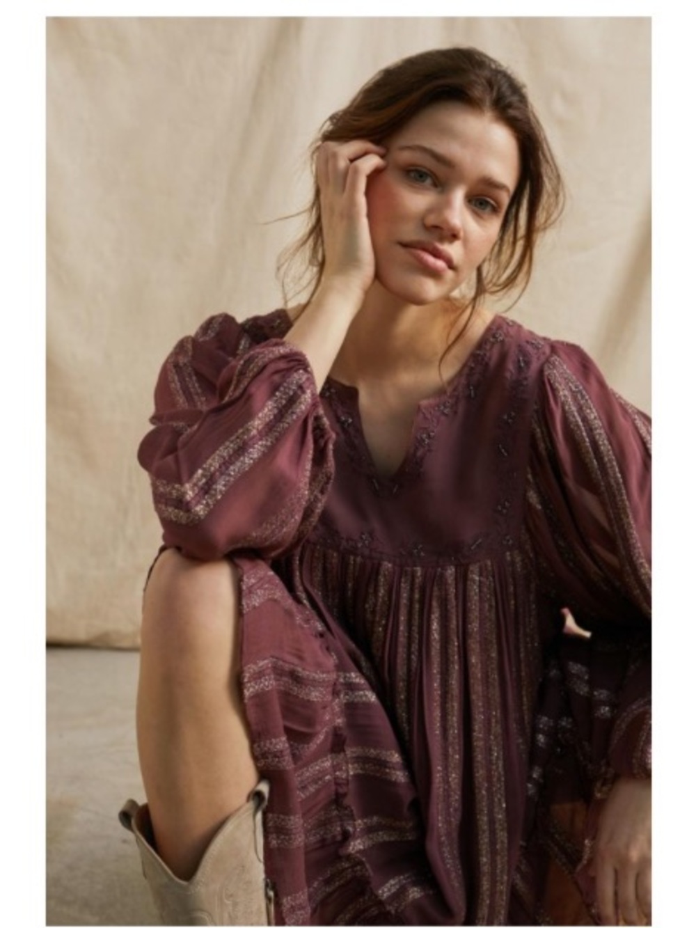 RAGA Bohmian Metallic Beaded Dress in Maroon - Picture 2 of 10
